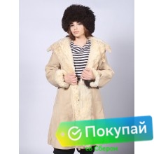 Армейский меховой полушубок (бекеша) из нагольной овчины белого цвета со светлым мехом